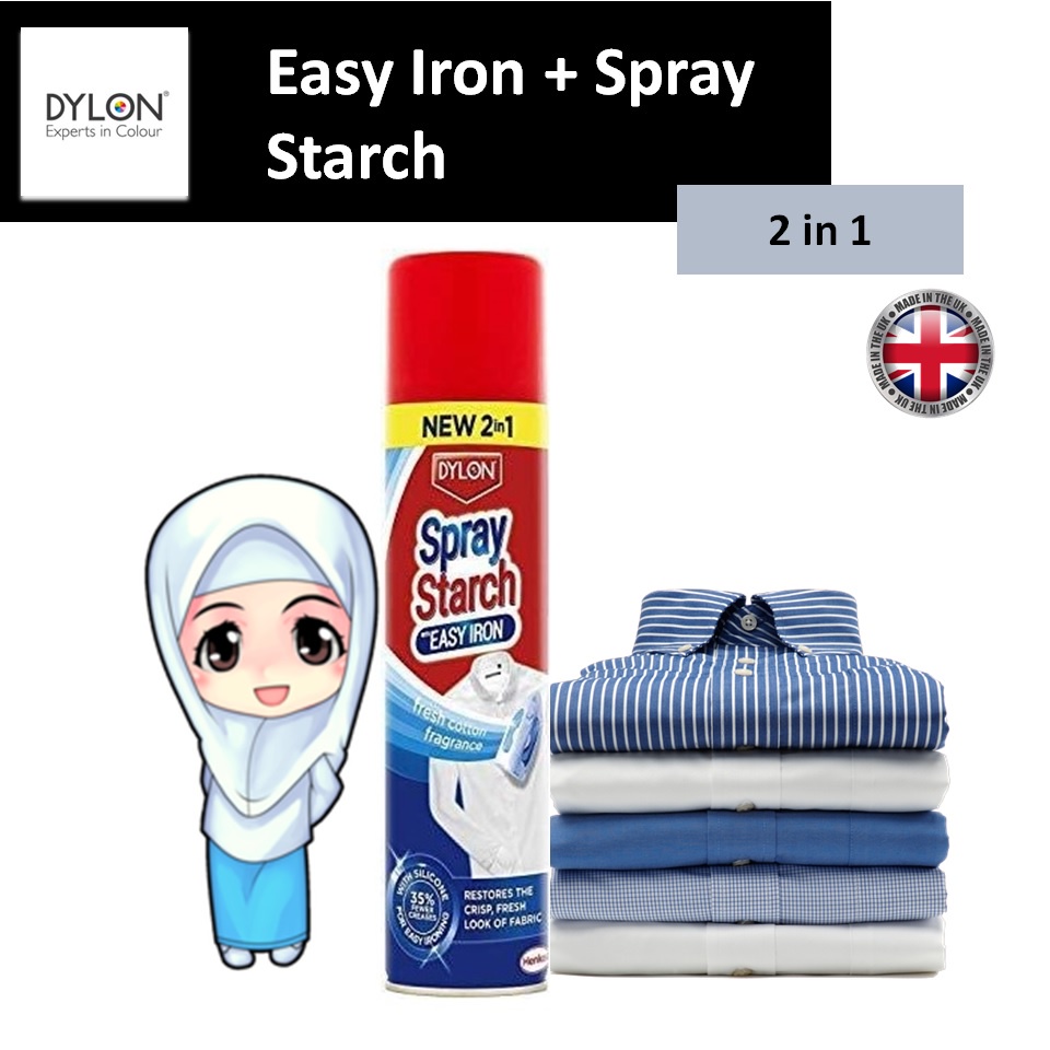 Dylon สเปรย์ Starch ต่อต้านริ้วรอย 2 in 1 พร้อมเตารีดง่ายสําหรับผ้า 300ml- made in UK