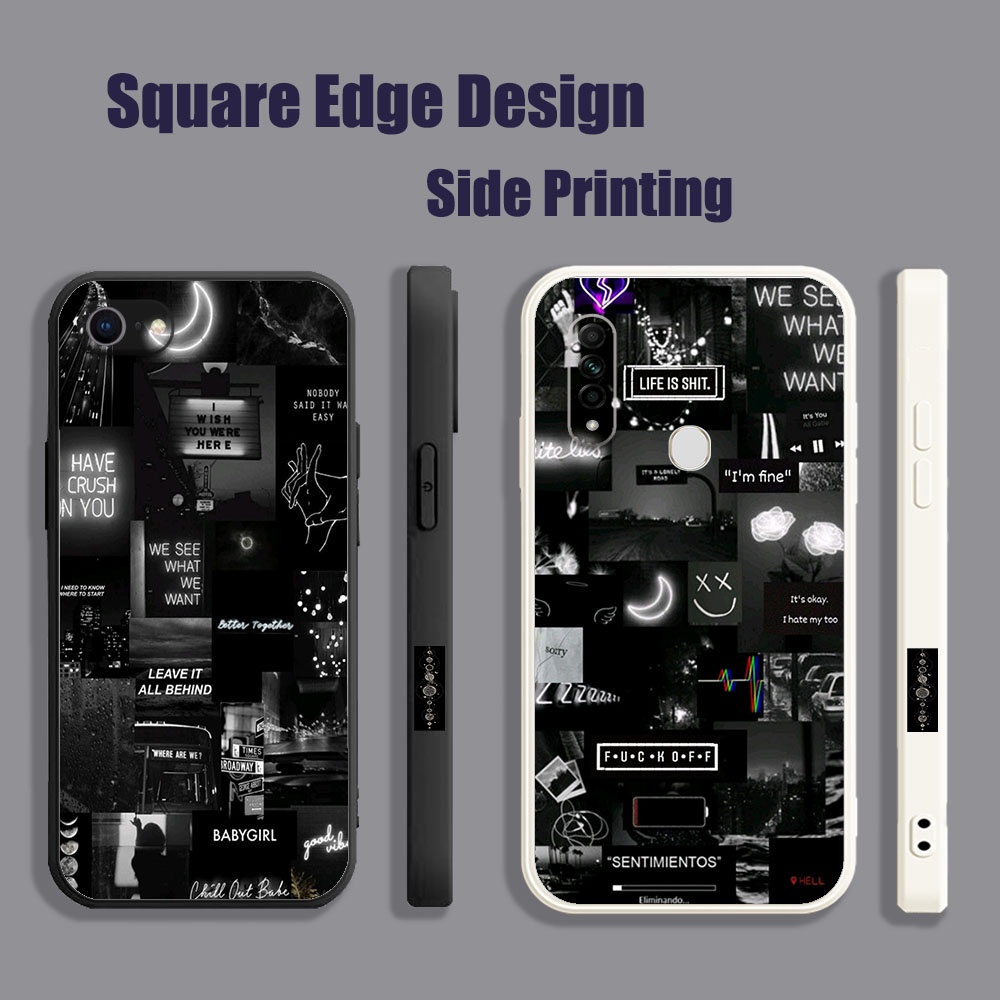 ความงามสีดําน่ารัก moon FQN08 สําหรับ OPPO A12 A3S A5S A5 A7 A15 A15S A16 A16S A12E เคสโทรศัพท์ขอบสี