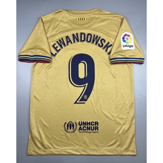 เสื้อบอล แฟนบอล บาร์เซโลน่า เยือน 2022-23 Barcelona Away พร้อมเบอร์ชื่อ 9 LEWANDOWSKI อาร์มลาลีก้า