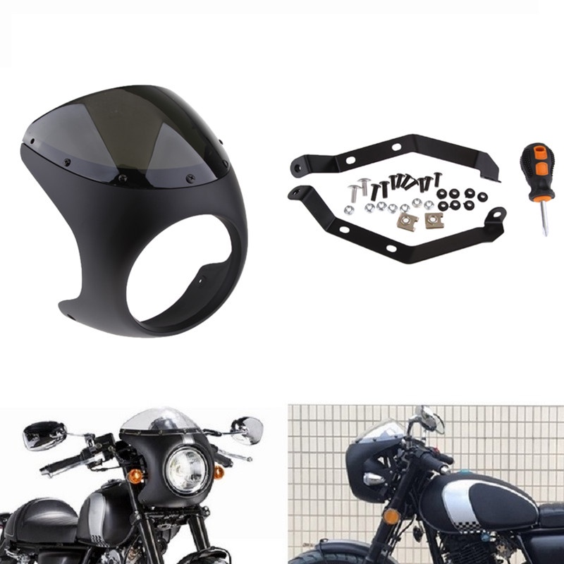 Motorcycle 7Inch Cafe Racer Front Headlight Fairing Screen Windscreen Windshield Cover Kits Motorcyc