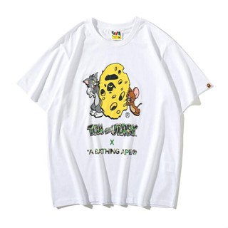 Tee / / →∞Fashion BAPE ลิตเติ้ล Ape หัวทอมและเจอร์รี่ชีสพิมพ์เสื้อยืดแขนสั้นสําหรับผู้ชาย! ! 9ร e&lt;p