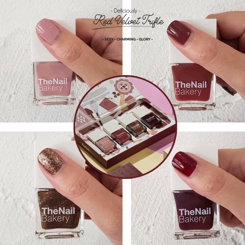 ยาทาเล็บสูตรถนอมเล็บ เรซิ่นแท้100% เซต 4 สีTheNailBakery (โทนสีแดง/ชมพูนู้ด/ชมพูกะปิเข้ม/กลิตเตอร์ r