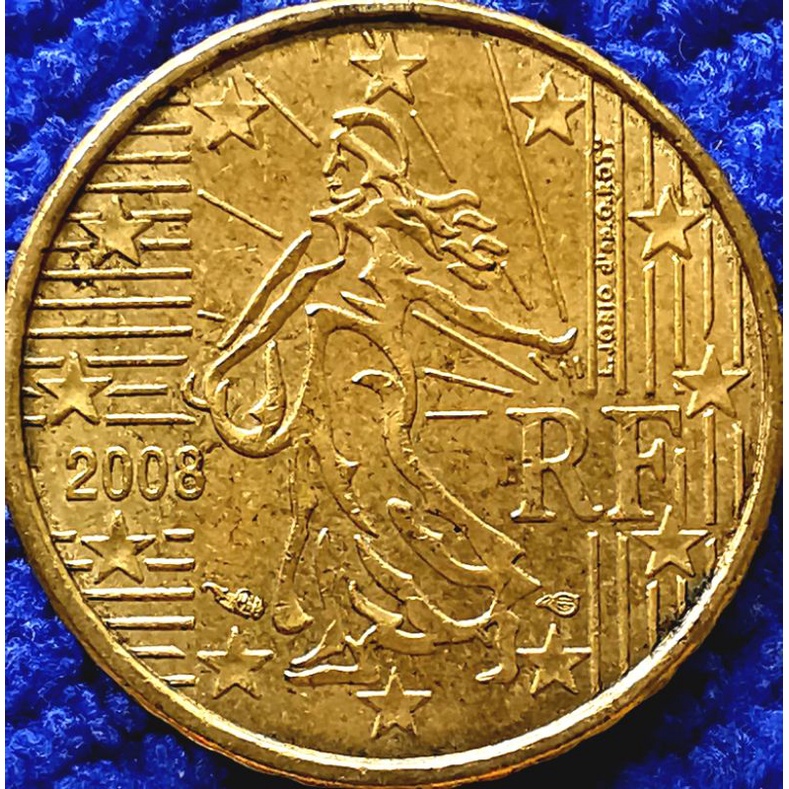 เหรียญ​ยูโร​ ฝรั่งเศส​ France, 10​ Euro​ Cent, #​3821, ใช้แล้ว