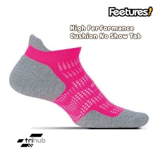 FEETURES High Performance Cushion No Show Tab Pink Pop Size L - ถุงเท้าวิ่งบางเบาที่สุด เพิ่มความหนาจุดรับแรงกระแทก