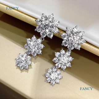 Fancyqube ต่างหูระย้า จี้รูปดอกไม้ ประดับคริสตัล CZ สําหรับผู้หญิง