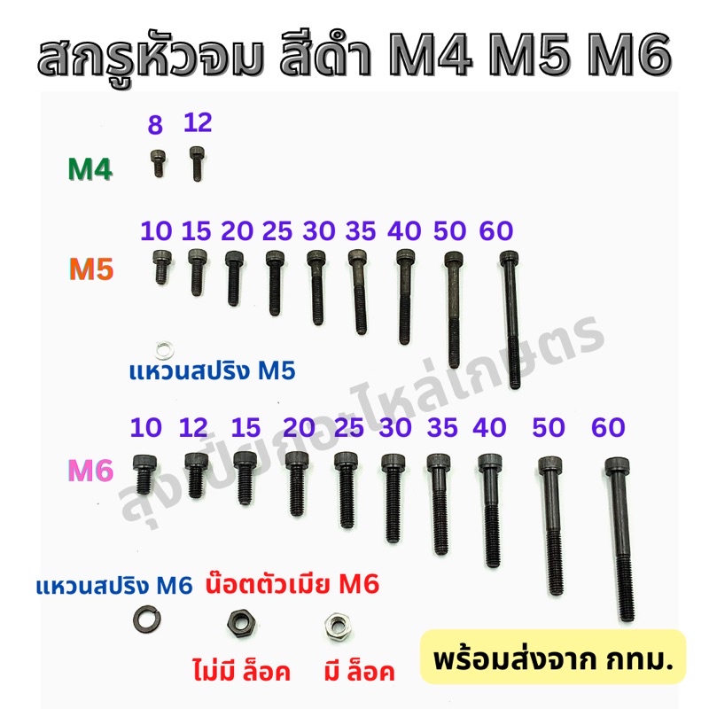 สกรูหัวจม สีดำ น๊อตหัวจม M4 M5 M6 (เลือกขนาดได้ค่ะ)