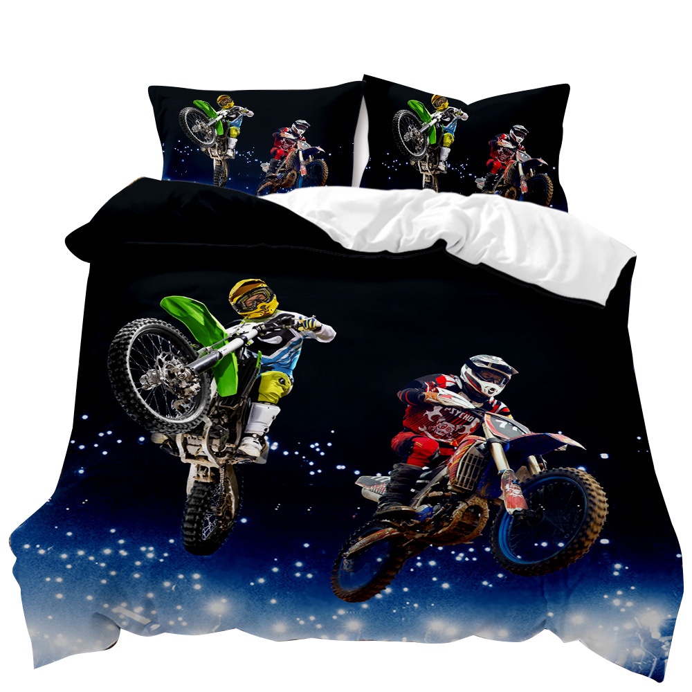Motorcycle Duvet Cover Set Motocross Racing Bedding Dirt Bike Extreme Sports for Men Teens Boys Kids