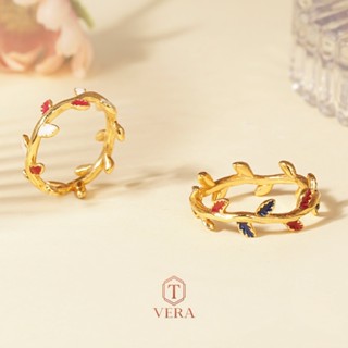 T vera - เครื่องประดับลงยา เงินแท้ แหวนใบมะกอก  Handcrafted เงินแท้ชุบทอง 22k