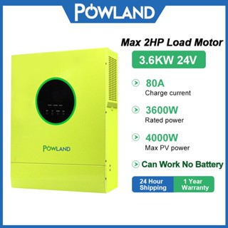 Powland อินเวอร์เตอร์ไฮบริด 3.6KW 24V MPPT 80A Pure Sine Wave 50Hz 60Hz พร้อมโมดูล WiFi