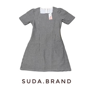 SUDA.BRAND - เดรสลายตารางสีดำ