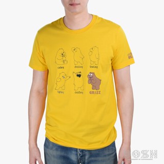 Tee DOSH:MENS T-SHIRTSเสื้อยืด คอกลม แขนสั้น สีเหลือง ลิขสิทธิ์แท้ WE BARE BEARS รุ่น DBBMT5017-YE