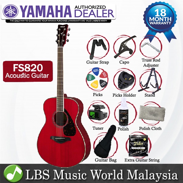 Yamaha FS820 40 คอนเสิร์ต Solid Spruce Mahogany Acoustic Guitar ทับทิมแดง (FS 820)