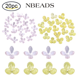 Nbeads ลูกปัดเซลลูโลสอะซิเตท (เรซิน) 4 กลีบ ลายดอกไม้ สีชมพู 13x13x3 มม. รู 1 มม. 20 ชิ้น