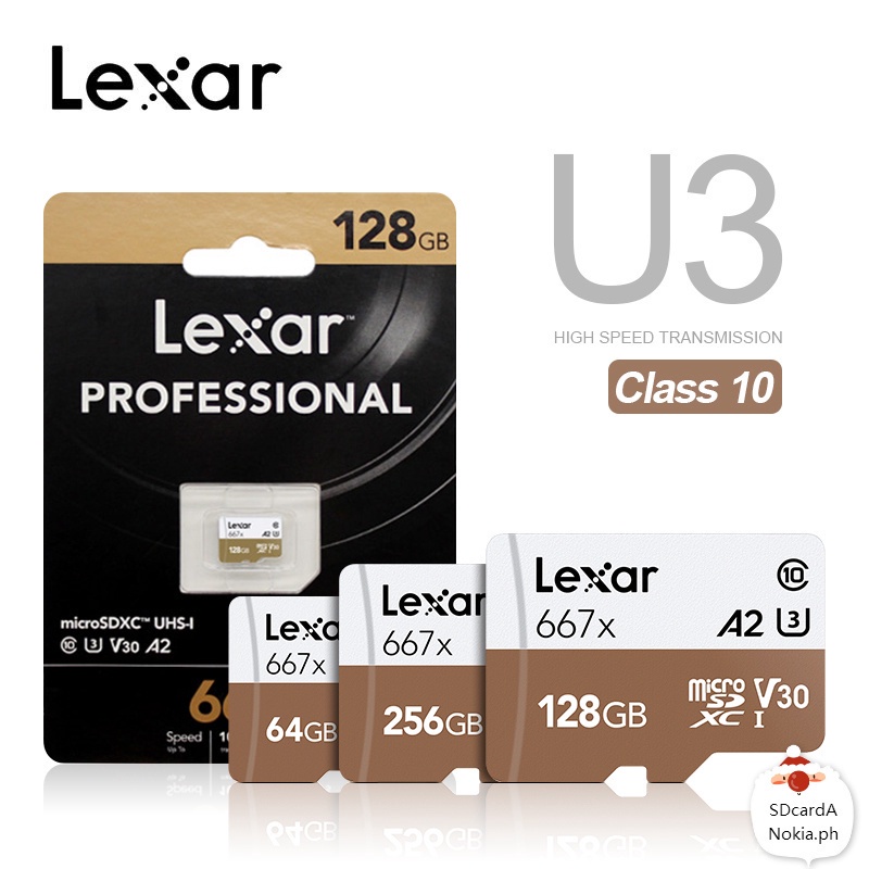 Lexar การ์ดหน่วยความจํา 100MB/s Micro SD Card 667x C10 256GB TF Card 128GB