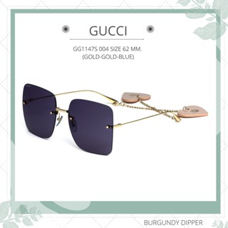 แว่นกันแดด GUCCI รุ่น GG1147S 004 SIZE 62 MM. (GOLD-GOLD-BLUE)