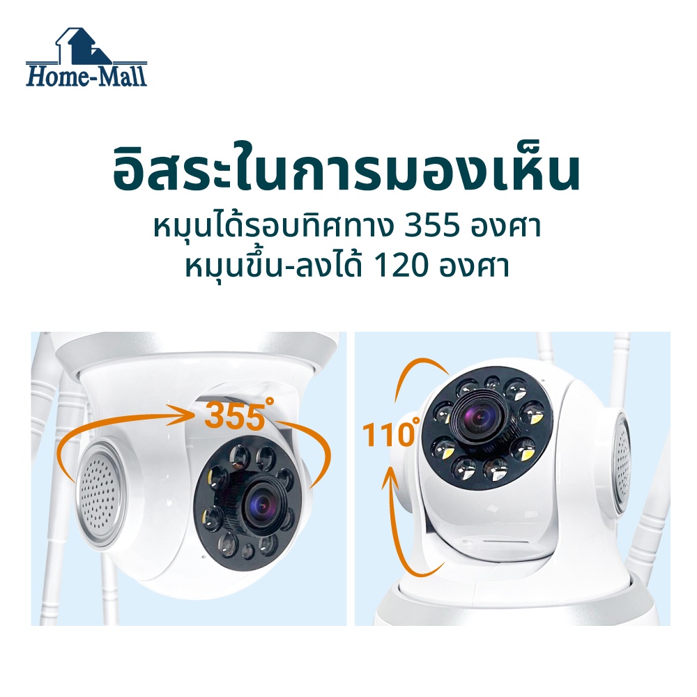 HOME-MALL ชุดสุดคุ้ม กล้องวงจรปิดไร้สาย คมชัด5ล้านพิกเซลล WIFI2.4G ภาพเสียงคมชัด ดูออนไลน์ได้