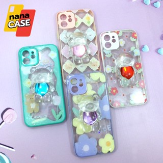 เรียวมี/Realme 5 C11 C21Yเคสมือถือ TPU ขอบสีกันเลนส์กล้องกากเพชรกริตเตอร์ ฟรี Griptok หมีหัวใจตั้งได้