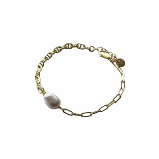 Middle M Jewelry กำไลข้อมือมุกเงินแท้ รุ่น Pearl Contrast สีทอง