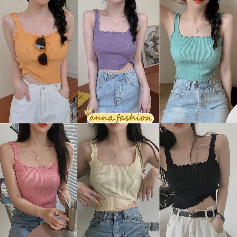 anna.fashion 9536 พร้อมส่ง เสื้อสายเดี่ยวไหมพรมทรงกล้าม งามน่ารักมากกกกก น่ารักสไตล์เกาหลี