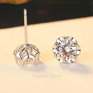 ต่างหูเงินแท้ S925 ประดับเพชรโมอิส รูปดอกไม้ 0.8 CT