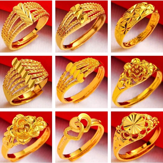 แหวนประดับเหมือนจริง  💍24K แหวนทอง แหวนครึ่งสลึง แหวน ทองไมครอน ทองหุ้ม ทองชุบ ทองปลอม ปรับขนาดได้ แหวนทองปรับได้