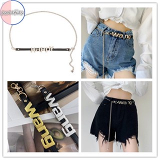 Womens fashion retro Printed Wang Letters Metallic Belt Chains Pearl Matching Skirt Jeans Belts Chain