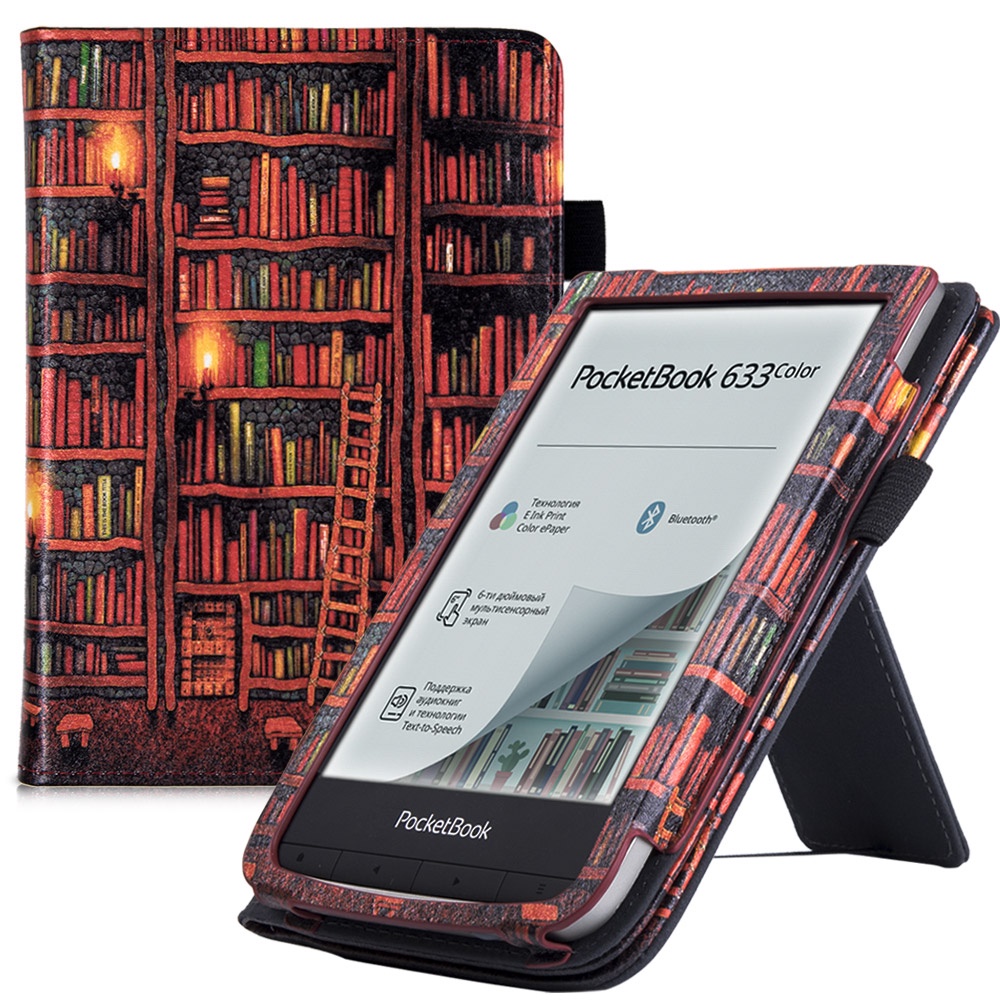 Stand Case for PocketBook 606/616/627/628/632/633 Color eReader - Premium PU Leather Cover with Hand Strap and Auto Slee