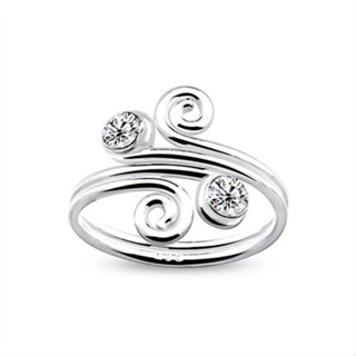 Silver thai Silver Double Crystal and Spiral Toe Ringแหวนนิ้วเท้าเกลียวคู่คริสตัลเงินแท้925