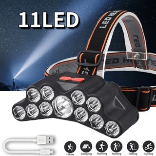 ไฟหน้า Led 11 ดวง ชาร์จ USB กันน้ํา กันแผ่นดินไหว สําหรับตั้งแคมป์ เดินป่า ตกปลา 1 ชิ้น