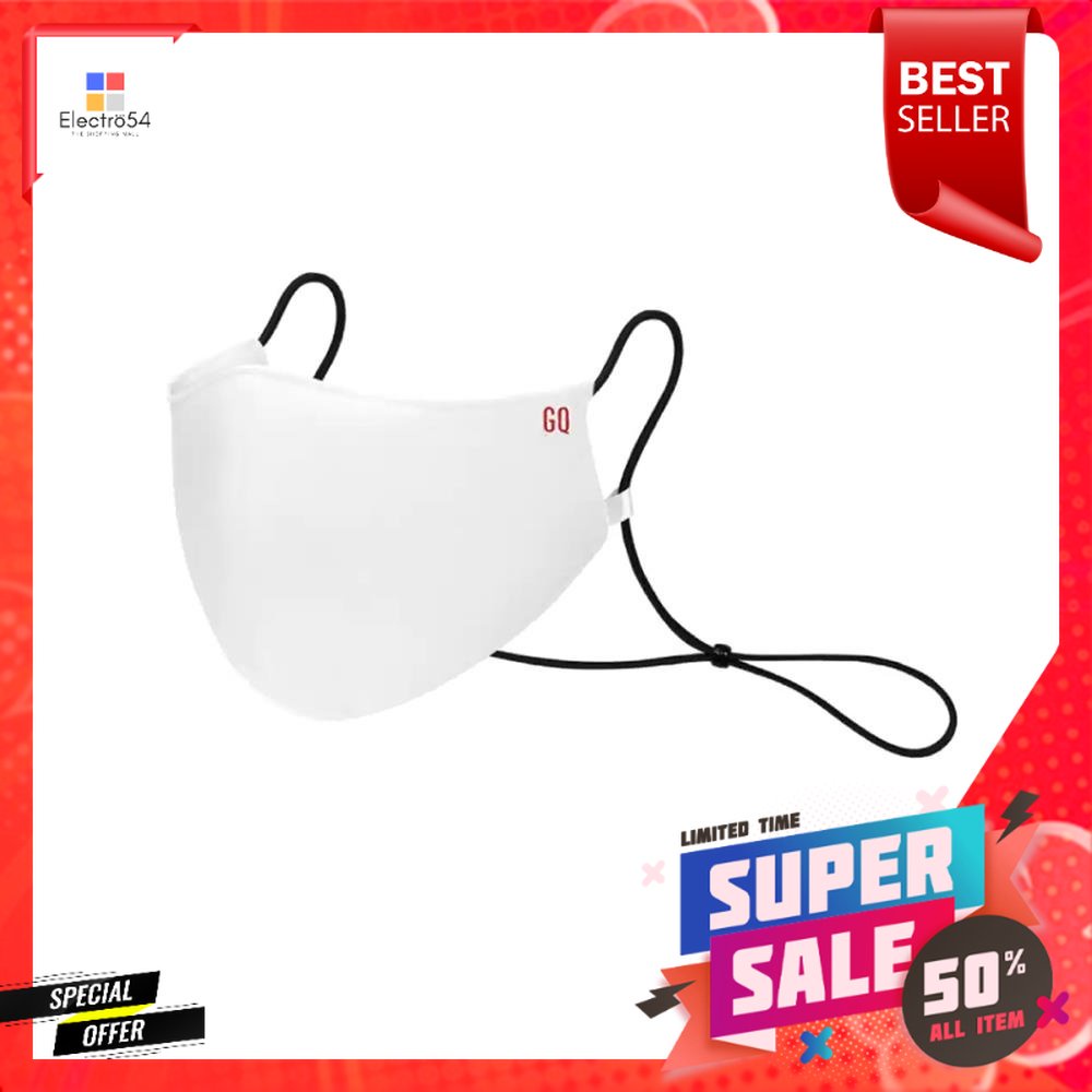 หน้ากากผ้ากันน้ำ GQ WHITE ผู้ใหญ่ สีขาวLIQUID-REPELLANT REUSABLE FACE MASK GQ WHITE FREE SIZE FOR AD