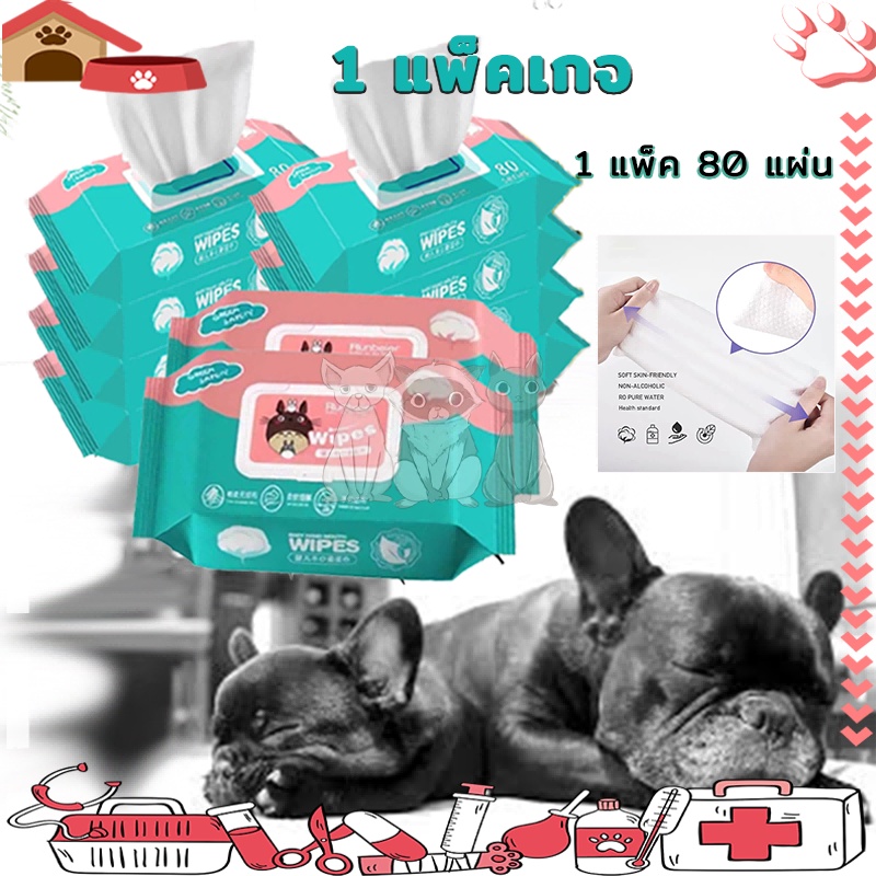 ผ้าเช็ดทำความสะอาดสัตว์เลี้ยง ทิชชู่เปียกพกพา 1ห่อ 80 แผ่น Baby Wipes สูตรน้ำบริสุทธิ์ เช็ดชู่เปียก ผ้านุ่มชุ่มชื่น