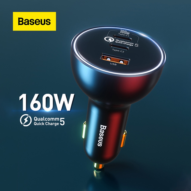 Baseus Car Charger 160W Fast Charging QC 5.0 Car Phone Charger Car Lighter Slot Charger For iPhone 1