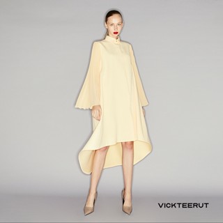 VICKTEERUT Pleated Sleeve Flounce Shirt Dress  เชิ้ตเดรสแขนอัดพลีท