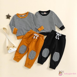 Babygarden-0-3years ชุดกีฬา เสื้อสเวตเตอร์ แขนยาว ลายทาง และกางเกง สําหรับเด็กผู้ชาย