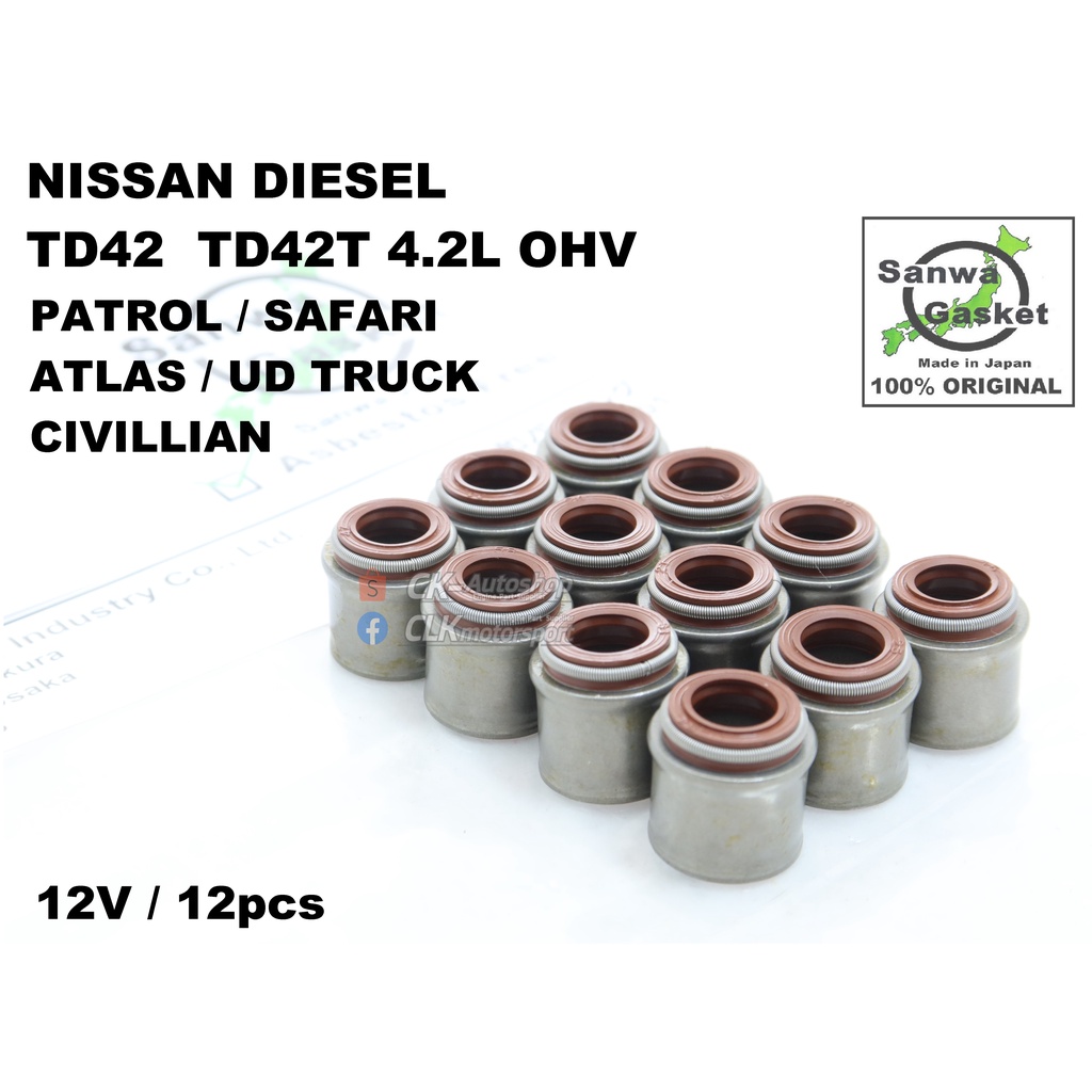 SANWA Japan Viton Valve Seal - Nissan TD42 TD42T 4.2L OHV Patrol Safari Y60 Civilian W40 Atlas H41 U