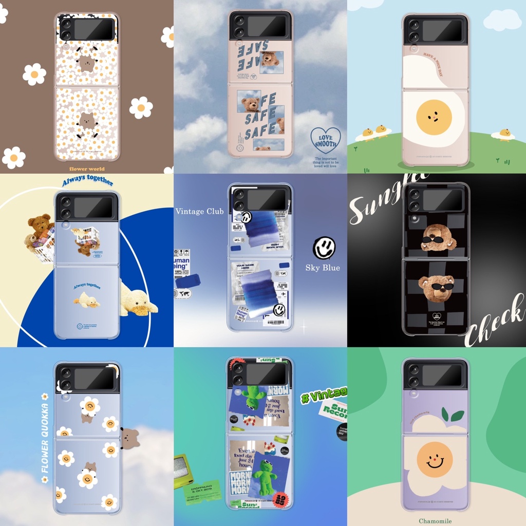 【Samsung Galaxy Z Flip 4 Clear Case】 Slim Transparent Hard Cute Lovely 17 Design Korean Collection Ver.1 Slim Unique Polycarbonate Made in Korea