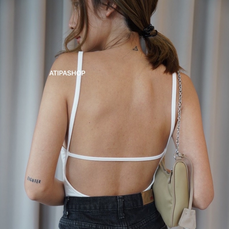 ส่งต่อ  Atipashop - Pantipa bodysuit บอดี้สูท สายเดี่ยว ดูเรียบๆ แต่เซ็กซี่สุดๆ สีขาว brand atipa sh