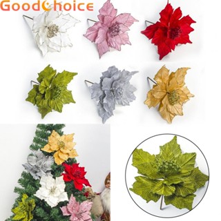 【Good】1 PC Christmas Large 24CM Poinsettia Glitter Flower Tree Hanging Xmas Decor【Ready Stock】