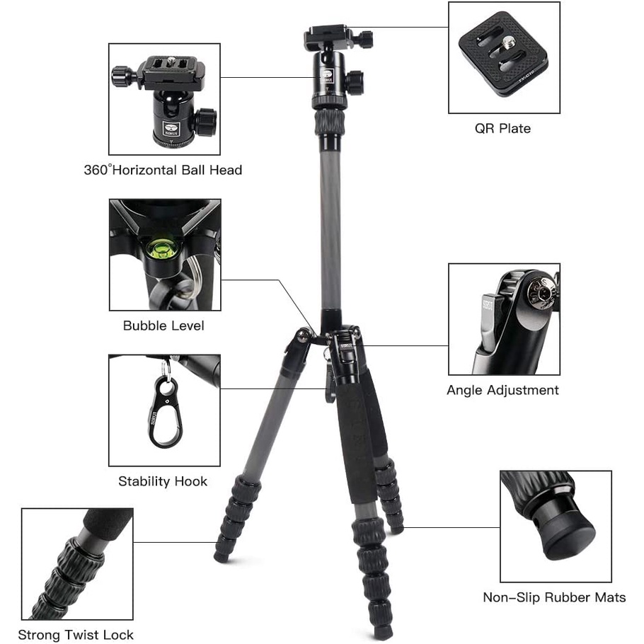 SIRUI Carbon Fiber Traveler 5C Tripod 54.3 inches Lightweight Portable Camera Tripod with Ball Head (สินค้าประกันศูนย์ )