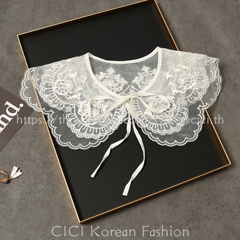 Cici ผ้าคลุมไหล่ ผ้าพันคอ ลูกไม้ ประดับโบว์ แฟชั่นสําหรับผู้หญิง