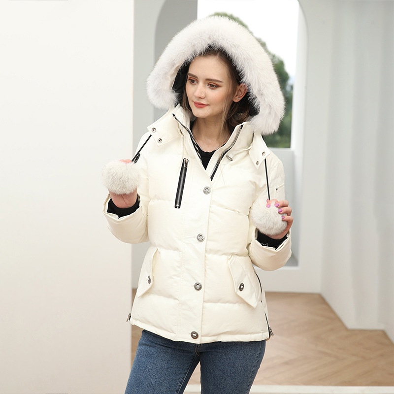 มั่นใจได้ว่าจะซื้อ2022 Winter Jacket Women Bomber 90% White Duck Down Waterproof Coat Real Natural Fox Fur Collar Hooded #4