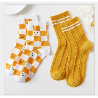 Womens yellow, fruit socks orange Japanese letters Medium stockings