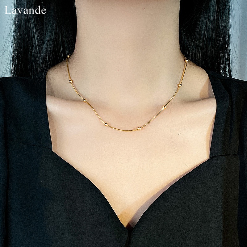 [LAVANDE] สร้อยคอลูกปัดเรียบง่ายเกาหลีของญี่ปุ่นทุกคู่เหล็กไทเทเนียมไม่ซีดจางเครื่องประดับนักเรียนสดขนาดเล็ก CABA