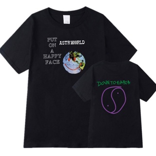 Tee เสื้อยืดครอป TRAVIS SCOTTS ASTROWORLDT Shirt Men and Women Short-sleeved Shirt Letter T-shirt