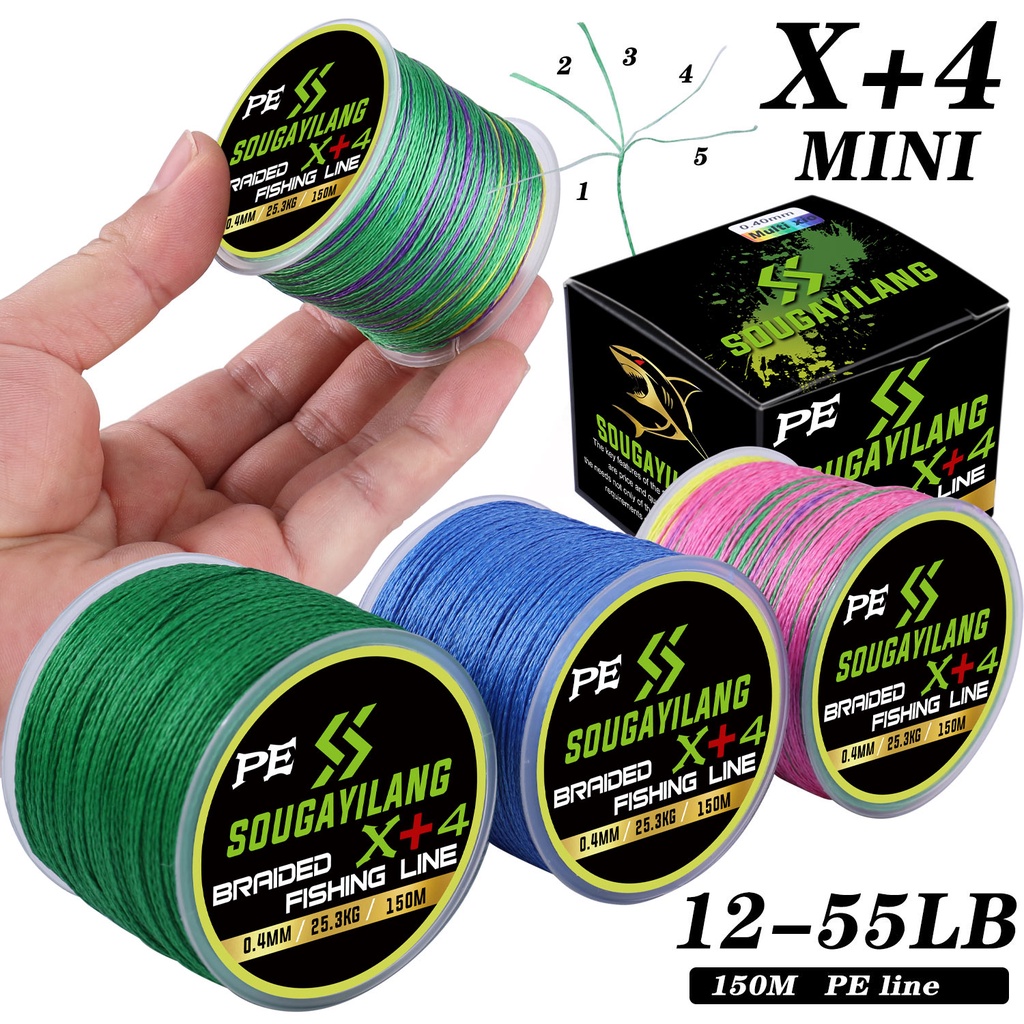 Super strong four-strand PE สายถัก 150mX4 PE สายตกปลาถัก multicolor X + 4 strands 12.3LB-55.8LB mult