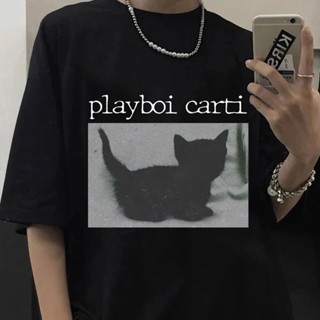 Tee ผ้านุ่ม เสื้อยืดแฟชั่น เสื้อยืด พิมพ์ลายกราฟิกนักร้อง Rapper Playboi Carti Music 90S สไตล์เรโทร