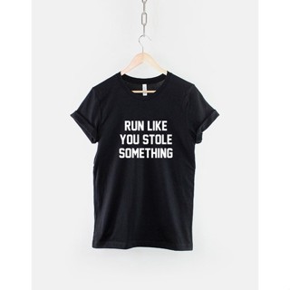 เสื้อสีขาว เสื้อยืด พิมพ์ลาย Run Like You Stole Something แบบตลก สําหรับออกกําลังกาย วิ่ง เล่นฟิตเนส