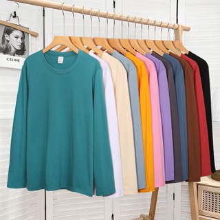 Foya ⚡พร้อมส่ง⚡เสื้อยืดผ้าคอตตอน คอกลม แขนยาว สีพื้น (S—4XL มีหลายสี) ราคาพิเศษ