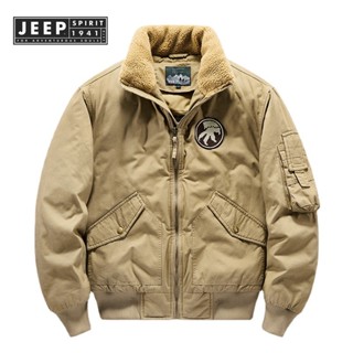 JEEP SPIRIT 1941 ESTD 2022 เสื้อแจ็กเก็ตบอมเบอร์ ขนแกะ กันลม ให้ความอบอุ่น เหมาะกับฤดูหนาว สําหรับผู้ชาย