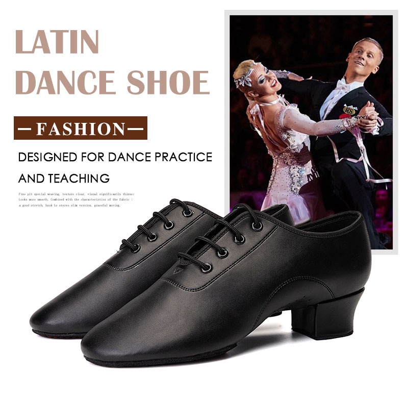 ผู้ชาย Ballroom Breathable Lace-up Dancing Leather Latin Tango รองเท้า